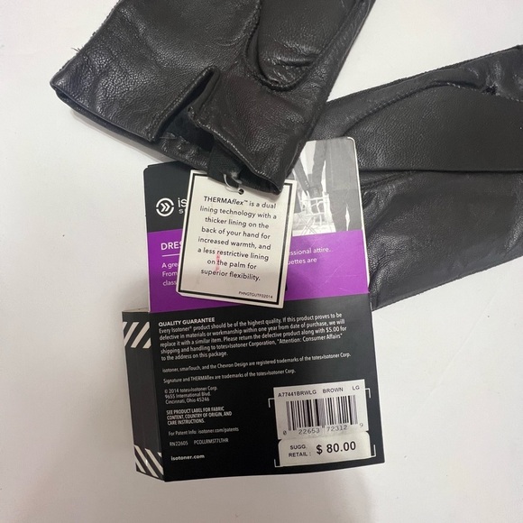 Isotoner Signature Men's Size L Leather Brown Gloves Smartouch Technology New - Picture 7 of 12
